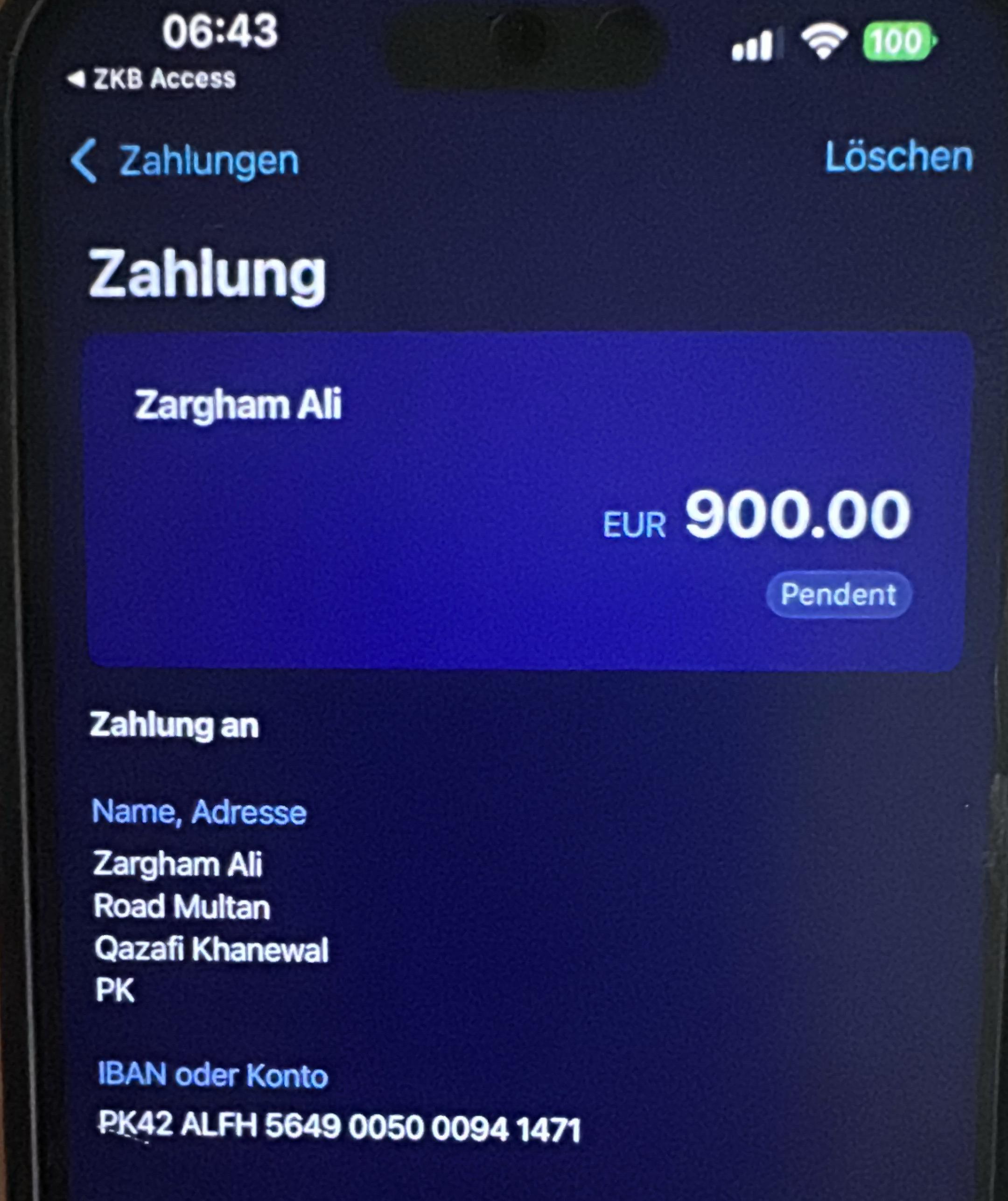 Gefälschter ZKB Kontoauszug Krasniqi